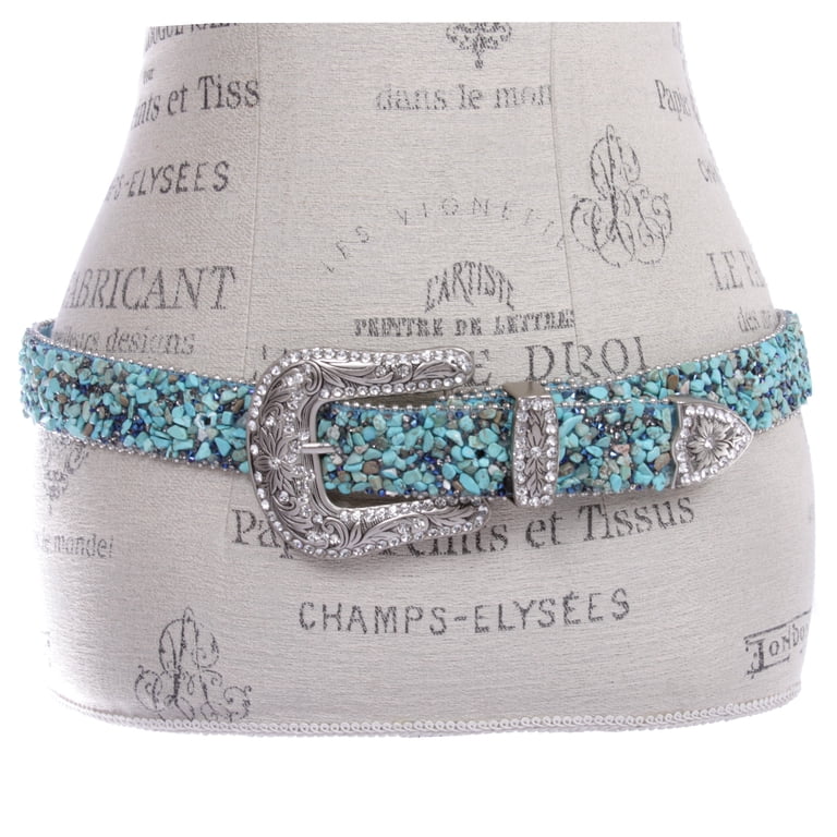 Silver Mesh Belt With Multi-Colored Stones Beltiscool Western Cowboy Rhinestone Bling Mesh Stone Belt  main image 4