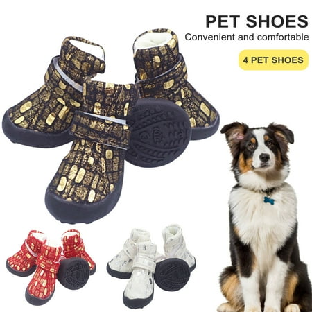 Opvise 4Pcs Dog Sneakers Stone Pattern Bronzing Design Wear-resistant Universal Pet Dog Sports Shoes Pet Product White 4
