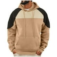 thumbnail image 3 of Txeol Drawstring Hoodie Men Colorblock Long Sleeve Pullover Casual Textured Patchwork Athletic Sweatshirts with Pocket,Khaki,L, 3 of 8