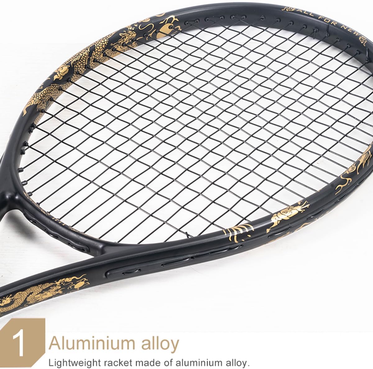 Golden Dragon Pattern Tennis Racket for Adults 27 inch,  Pre-Strung Racquet with 1 Tennis Bag and 2 Tennis Balls, Outdoor Recreational Sport for Beginner Playing