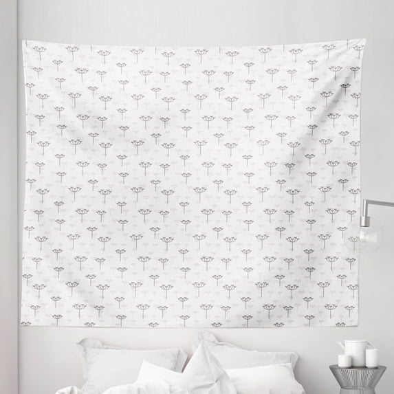 Dandelion Tapestry, Continuous Simplistic Pattern of Neutral Soft Herbs in Muted Tones, Fabric Wall Hanging Decor for Bedroom Living Room Dorm, 5 Sizes, Taupe Grey Pale Taupe, by Ambesonne