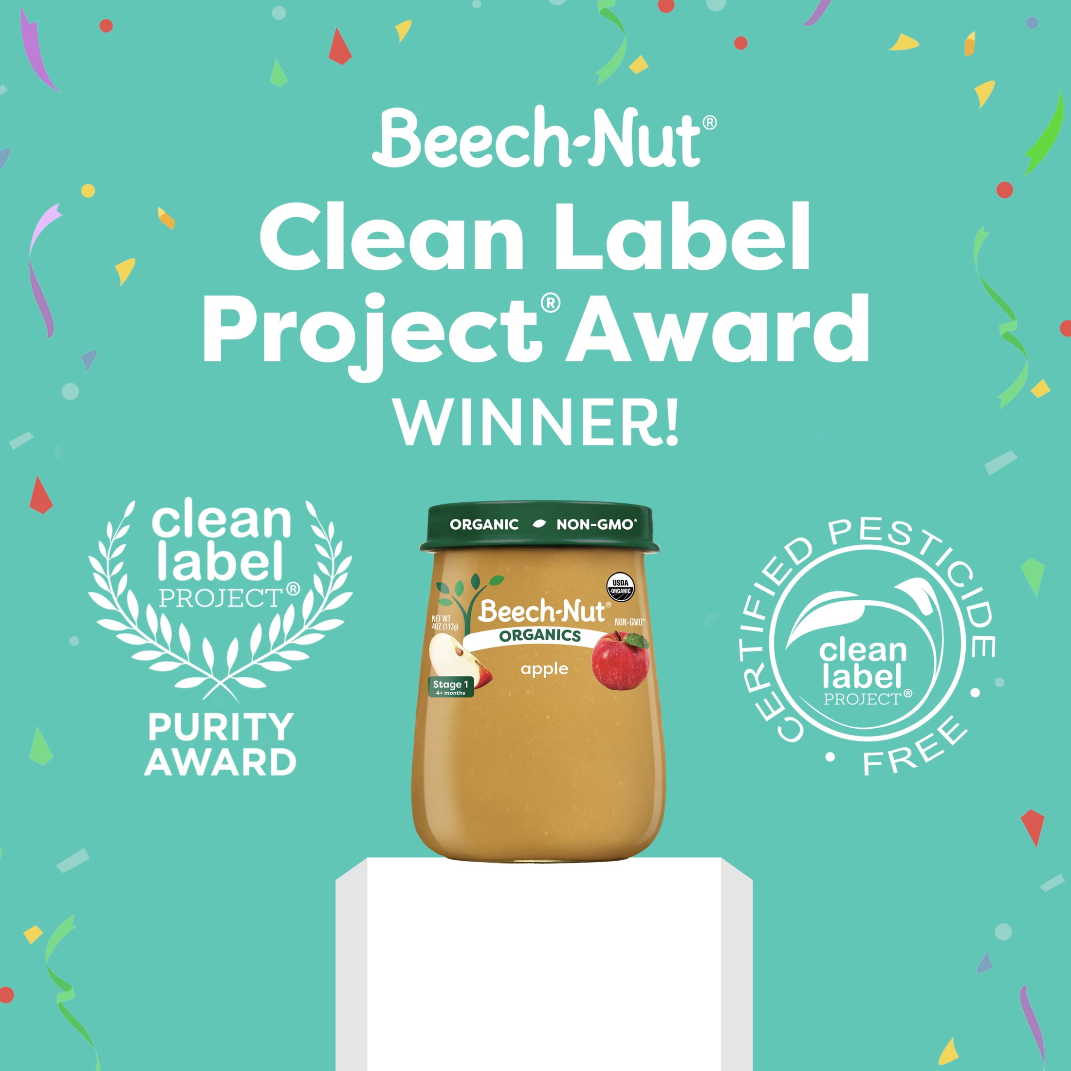 (3 pack) Beech-Nut Organics Stage 1 Organic Baby Food, Apple, 4 oz Jar