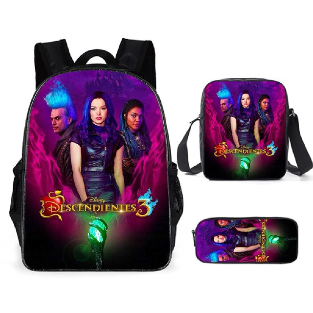Mochila de moda de los descendientes 3 de la película Disney genuina, mochila escolar para niños con estuche para lápices, mochila de viaje para hombres y mujeres, mochila de regalo de Navidad Gao Jinjia LED