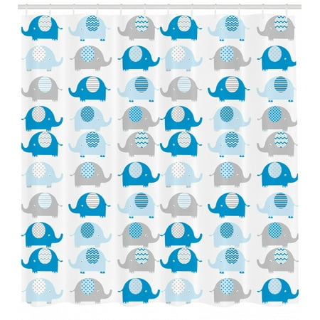Nursery Shower Curtain Lovable Elephants With Abstract Designs On