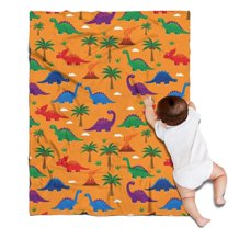 Orange Dinosaur Volcano Pattern Blanket,Comfortable Soft Lamb Wool Throw Blanket,All Season,Warm Lightweight Blankets for Sofa Bed Couch Living Room Chair,30"x40"