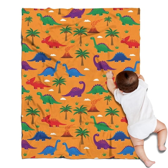 Orange Dinosaur Volcano Pattern Blanket,Comfortable Soft Lamb Wool Throw Blanket,All Season,Warm Lightweight Blankets for Sofa Bed Couch Living Room Chair,30"x40"