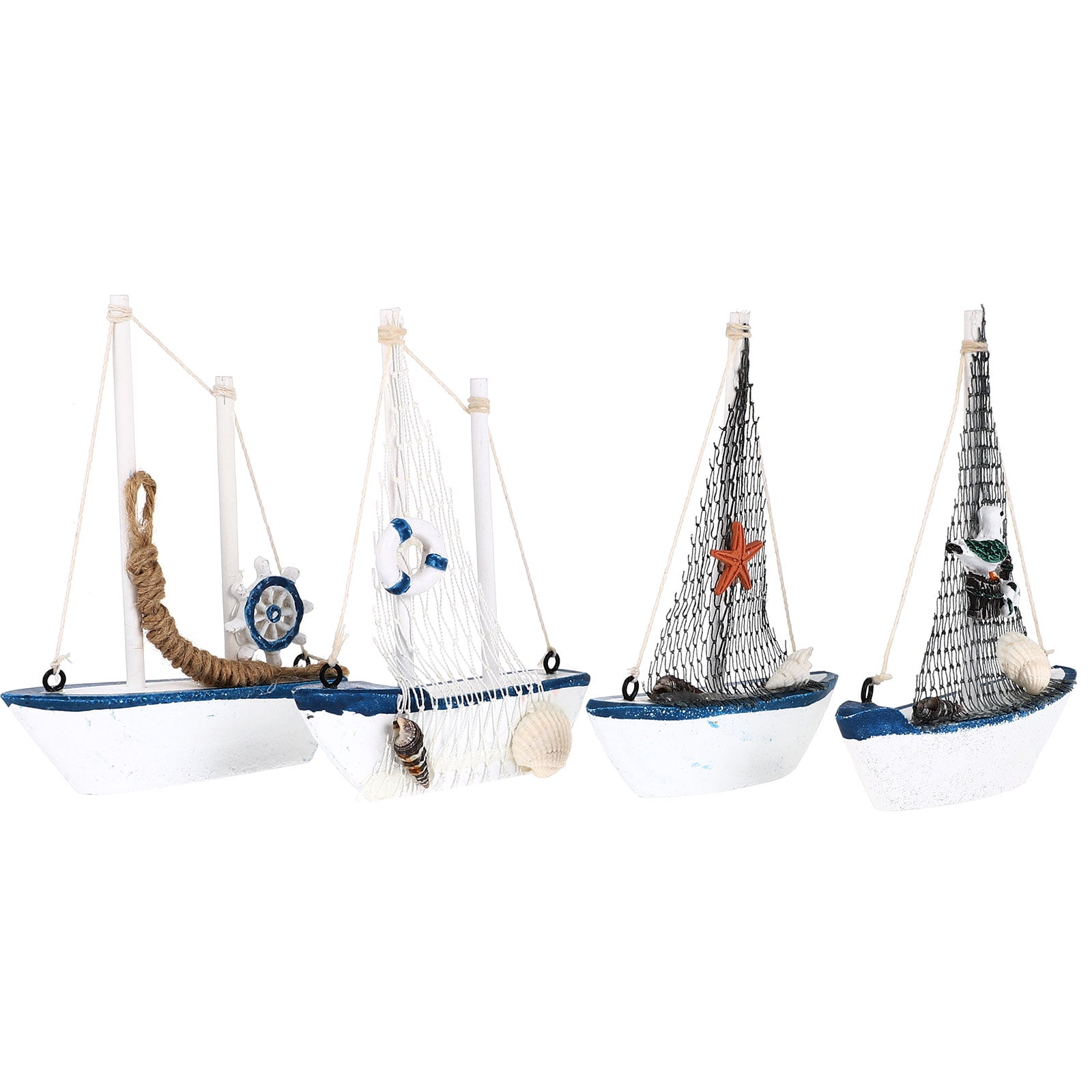 NICEXMAS 4pcs Small Sailboat Model Decorations Nautical Boat Decors