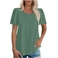 thumbnail image 1 of Plebaso Chemises à Oeillets pour Femmes Manches Courtes Col Rond Blouses Habillées Décontractées Couleur Unie Tuniques d'Été, 1 of 6