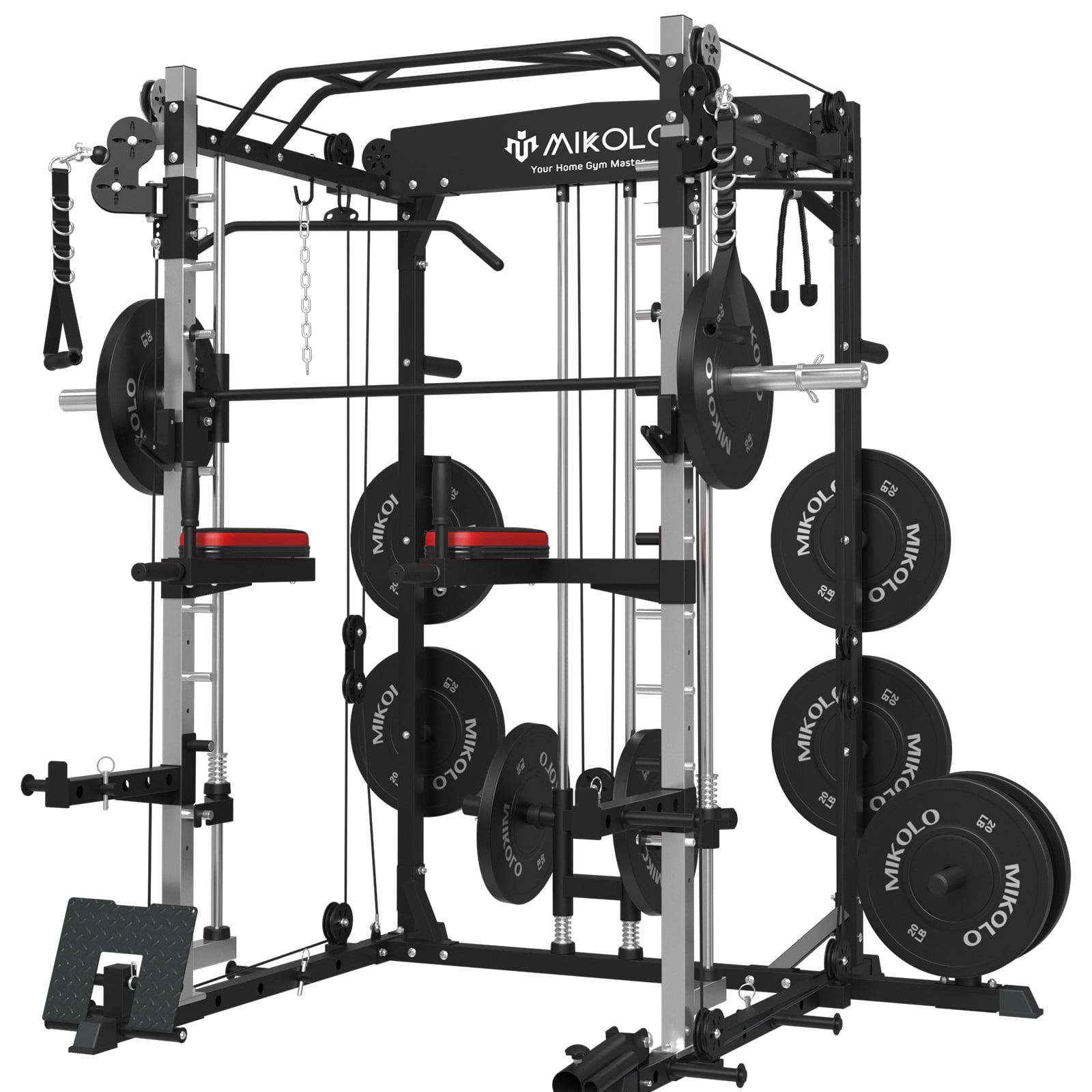 Mikolo Smith Machine Home Gym, 2000lbs Squat Rack with LATPull Down
