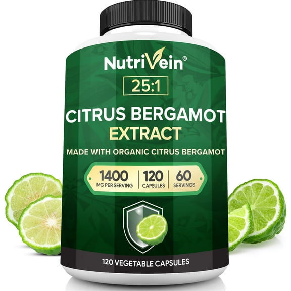 Nutrivein Organic Citrus Bergamot Supplement - Heart Health, Immune Support - 120 Capsules