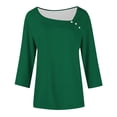 thumbnail image 7 of asdoklhq Oversized Tshirts for Women Crop Tops Crewneck Plus Size Fashion Women's Casual Printed V-Neck Long Sleeve T-shirt Button Spring and Summer Tops Army Green 2X, 7 of 7