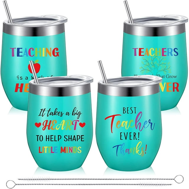 GHSDFBB 4 Pack Teacher Appreciation Gifts Teacher Wine Tumbler Teacher Plant Seeds That Grow Forever Teacher Gift from Student Christmas Gifts for Daycare Teacher, 12 oz Coffee Mugs (Mint Gr