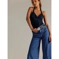 thumbnail image 5 of Women'S Wide Leg Jeans Stretchy Straight Leg Jeans Buttoned Loose Denim Pants with Pocket Deep Blue L, 5 of 9