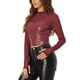 thumbnail image 4 of INSPIRAR CHIC Top para Mujer de Cuero Sintético de Manga Larga de Malla Transparente Corsé S Rojo Vino, 4 of 6