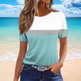 thumbnail image 2 of Szhihuiw Womens Tops Color Block Crew Neck Short Sleeve Shirts Dressy Casual Blouses Summer Clothes, 2 of 5