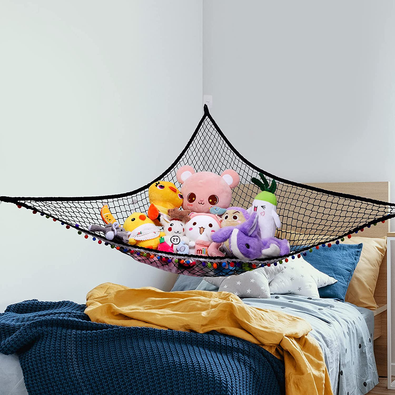 Plush Animal Teddy Bear Hanging Storage Toys Hammock Net Fun Poms Poms Organize 