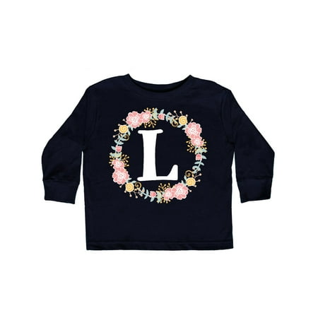 

Inktastic Monogram Letter L Rose Floral Wreath Gift Gift Toddler Toddler Girl Long Sleeve T-Shirt
