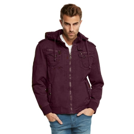 - Maximos Men's Sherpa Lined Sahara Hooded Multi Pocket Bomber Jacket