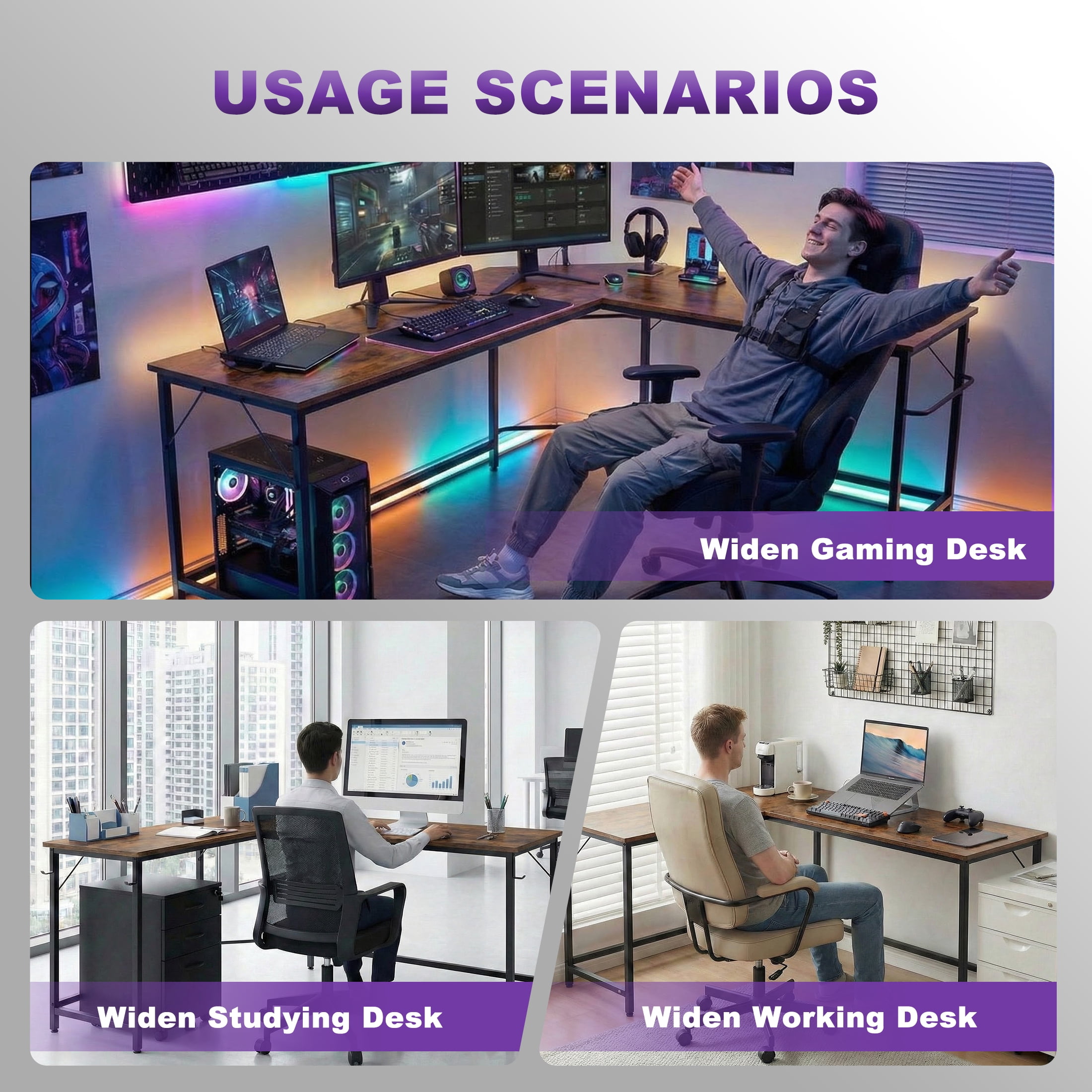 EDX Stylish L-shaped desk optimizes space, boosts productivity with ample dual-surface workspace and ergonomic modern design, Rust