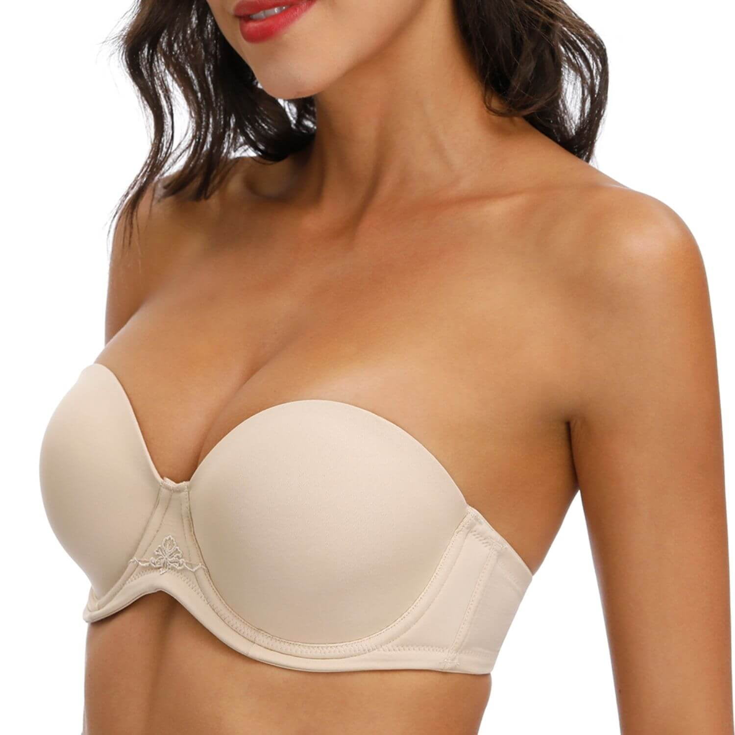 YANDW Strapless Convertible Multiway Comfort Supportive Underwire Plus Size  Bra with Clear Straps Beige,40F