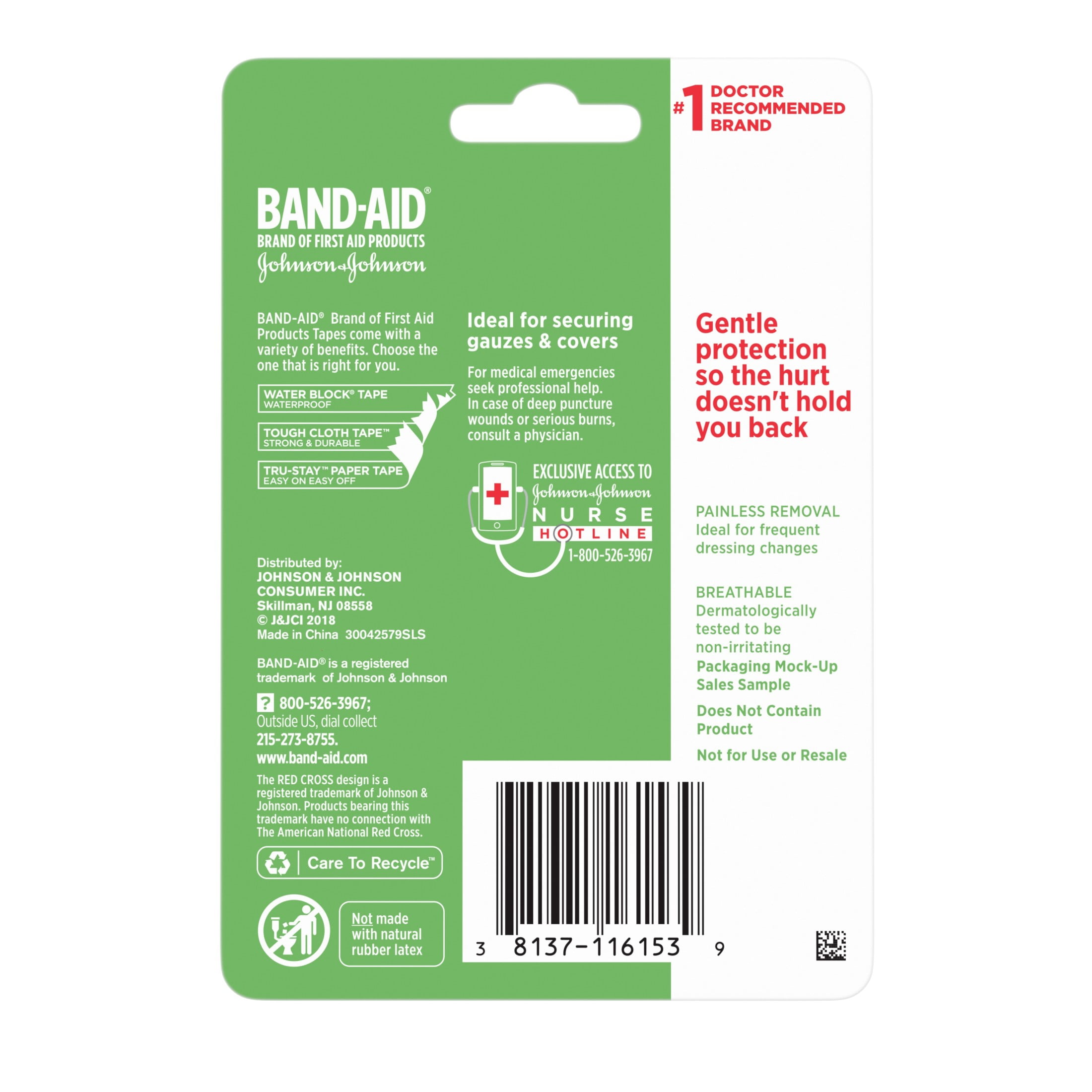 Band-Aid Brand Of First Aid Products Hurt-Free Paper Tape, 1 Inch By 10 Yards