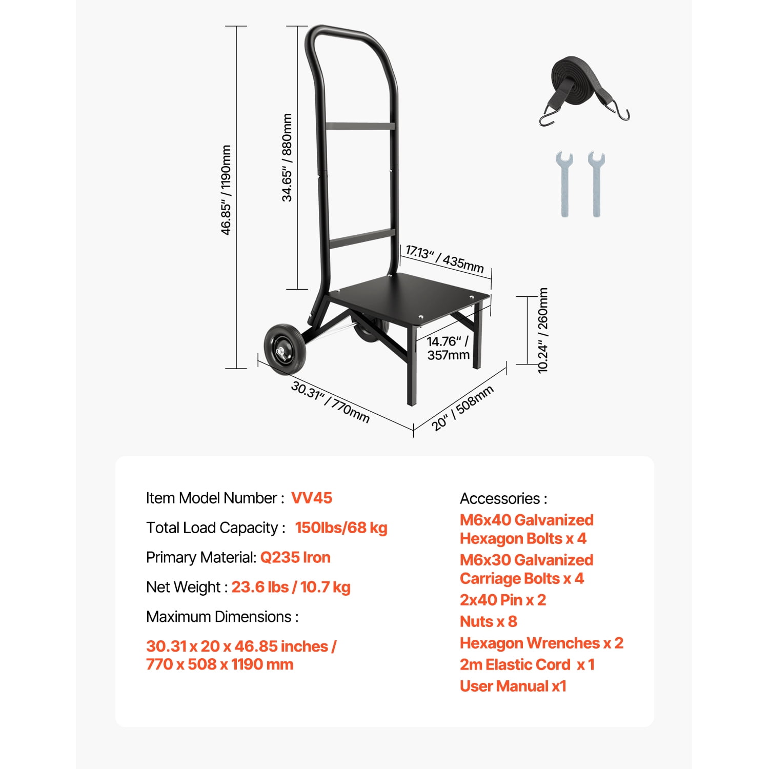 KFFKFF Folding Chair Storage Cart, 150 lbs Capacity, Durable Chair Organizer for Stacking up to 10 Chairs, Versatile Metal Chair Transport Dolly with Rubber Wheels, Push-Style Holder, Matte Black
