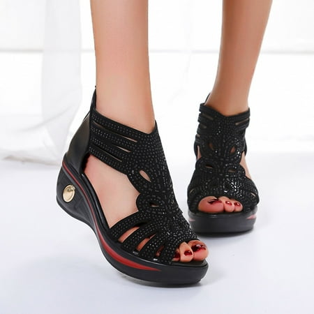 

Women Shoes Fashion Women s Casual Shoes Breathable Wedge Heel Outdoor Leisure Sandals Black 6.5