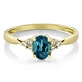 thumbnail image 3 of Gem Stone King 14K Yellow Gold London Blue Topaz and Diamond Engagement Ring for Women (0.50 Cttw, Oval 6X4MM, Available in Size 5, 6, 7, 8, 9), 3 of 5