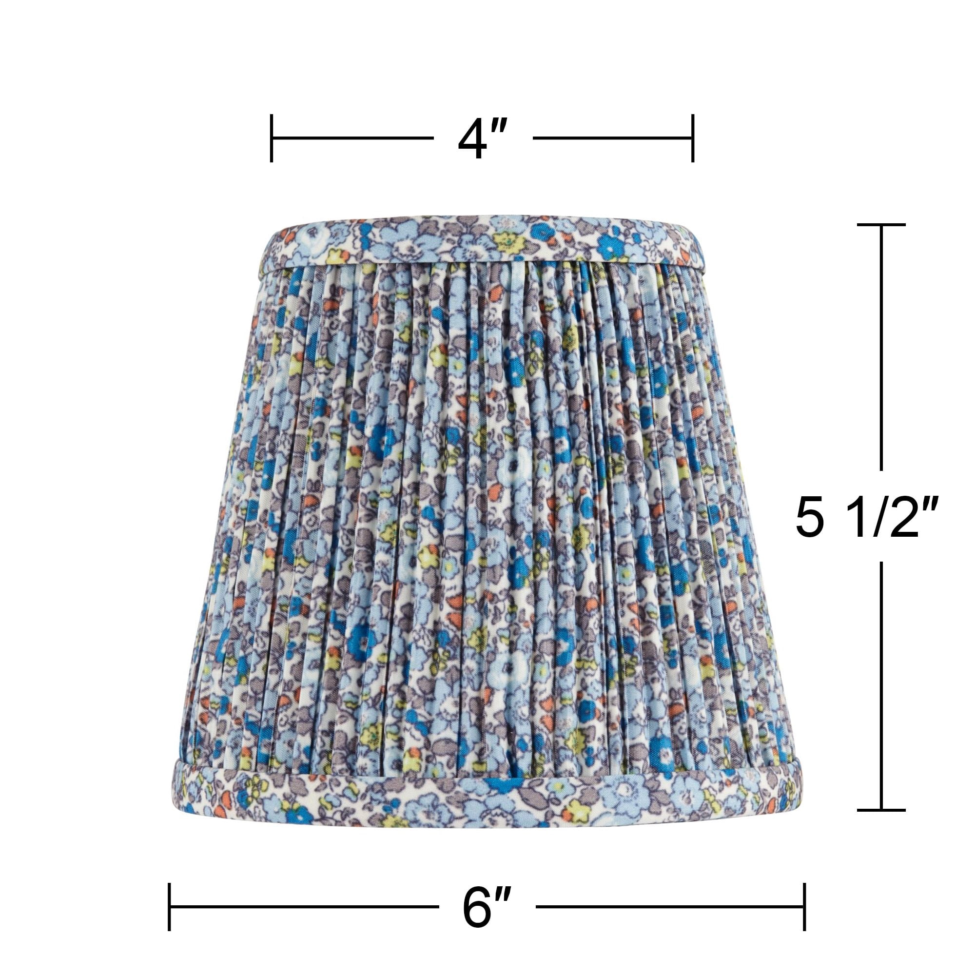 Springcrest 4" Top x 6" Bottom x 5 1/2" High x Print Lamp Shade Replacement Blue Floral Leaf Shirred Pleated Clip On Candelabra