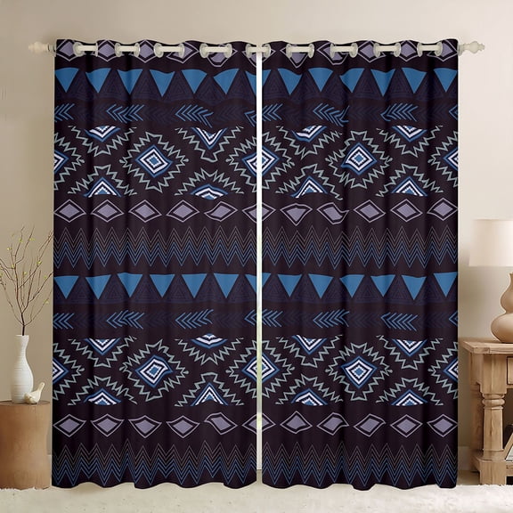Manfei Boho Aztec Blackout Curtains Set of 2 (52x84 Each), Tribal Geometric Curtain, Multicolor Dark Purple