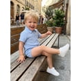 thumbnail image 5 of BemeyourBBs Newborn Baby Boy Shirt Romper Summer Clothes Lapel Neck Short Sleeve Button Down Front Jacquard Bodysuit Jumpsuit One Piece Outfits, 5 of 9