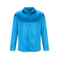 thumbnail image 3 of BiZtdJrK Men's Luxury Satin Dress Shirt Shiny Long Sleeve Button Up Shirts Solid Color Lapel Work Blouses Wedding Party Prom Shirt Tops Blue S, 3 of 6