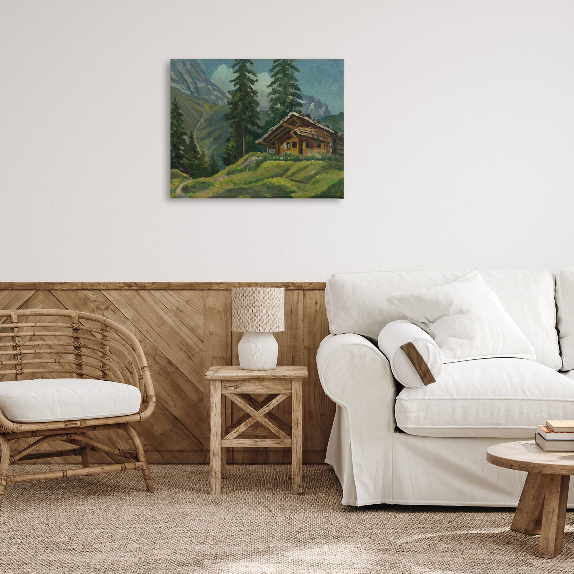Cabin At Base Of Mountain Canvas Wall Art, design by Lettered and Lined
