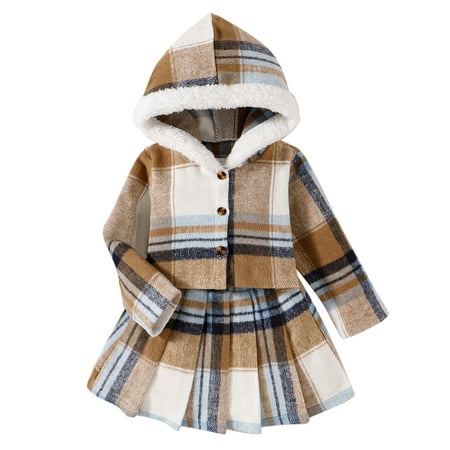 

KI-8jcuD Girls 2 Piece Outfit Toddler Girls Long Sleeve Shirt Coat Jacket Plaid Print Kids Tops Hooded Outwear Skirt Outfits Baby Girl Girts Little Girl Winter Clothes A World Without Clothes Clothe