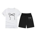 thumbnail image 1 of FAOWME T-shirt Enfant Manches Courtes Imprimé Nœud Couleur Bonbon Confortable T-shirt Col Rond Enfants WH1 6-7 Ans, 1 of 4