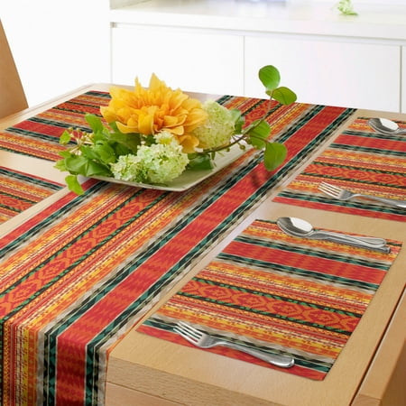 

Ethnic Table Runner & Placemats Peruvian Traditional Funky Pattern Mexican Folk Culture Repetition Set for Dining Table Placemat 4 pcs + Runner 14 x90 Vermilion Teal and Orange by Ambesonne