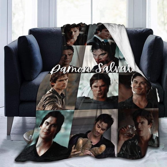 TV Show Blankets Team Damon Salvatore Collage Throw Blanket Merch Ian Somer-halder Fans Gifts Soft Fuzzy Fleece Blanket for Bed Sofa Home Decor 50"x40"