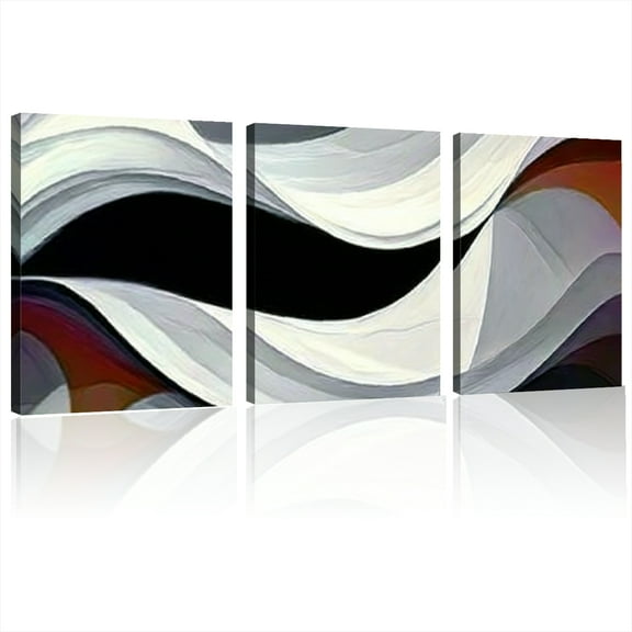 Abstract Contemporary Wall Art - Large Black White Gray Canvas Painting Thick Wrapped Frame, Modern Minimalist Strokes Design for Living Room, Bedroom, Office Decor, Living Room Decor12x16inchx3pcs