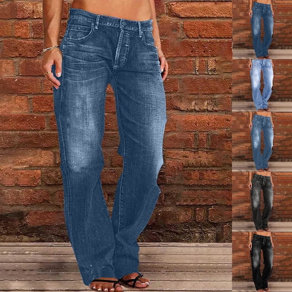 Hueook Boyfriend Jeans Wide Leg Jeans for Women Pants Lounge Denim Jeans Casual Loose Wide Leg Jeans Comfy High Waisted Sports Pants with Pockets Jeans Blue 3X