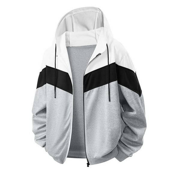 Levmjia Men's Color Block Zip Up Hoodie Polyester Casual Jacket Breathable Long Sleeve Outerwear All Seasons Fashion Wear S-3XL Multiple colors to choose from Gray