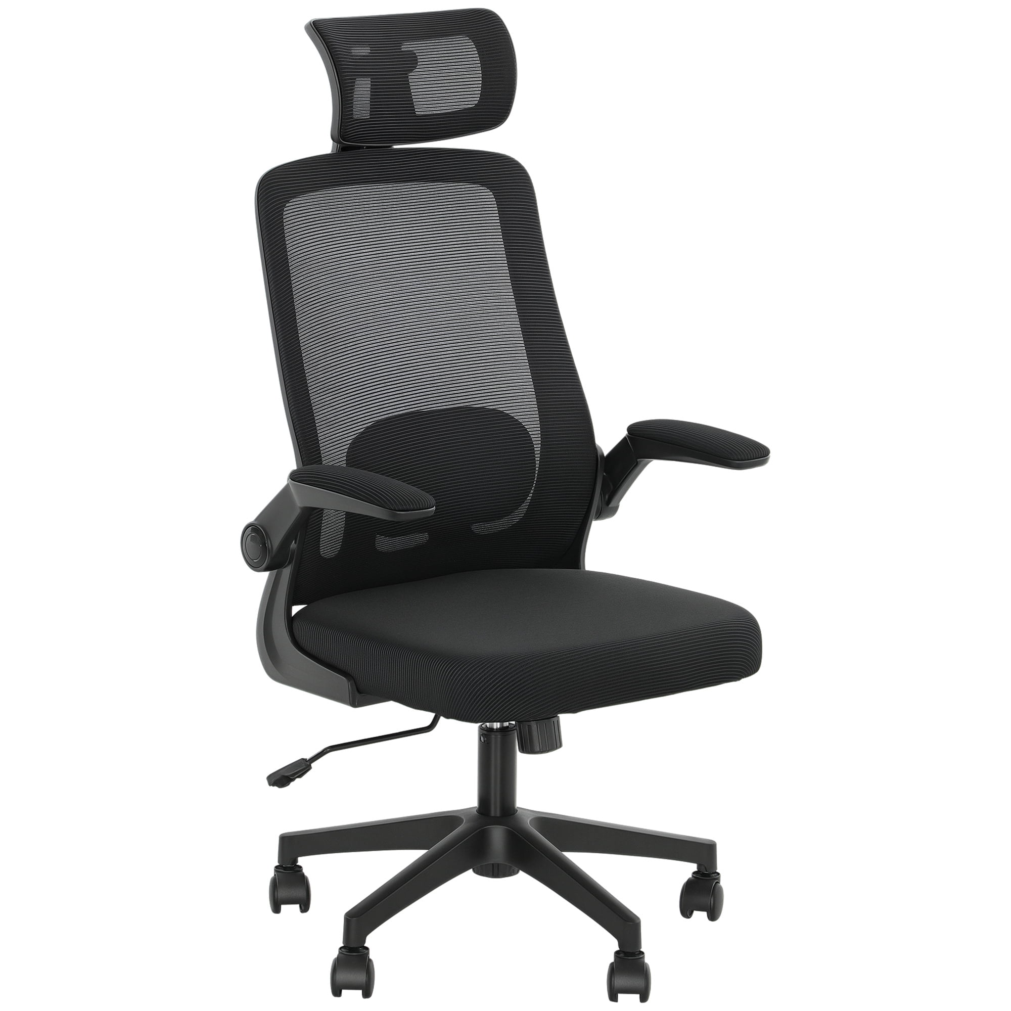 HOMCOM Ergonomic Office Chair with Flip-up Armrest, Adjustable Headrest and Lumbar Support, Mesh Desk Chair for Home Office, Black