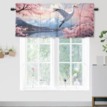 Cranes Kitchen Curtain Valances Fantasy Japanese Cherry Blossom Spring Landscape Window Treatment Valance Curtains for Bathroom 54 by 18 in, 1 Panel