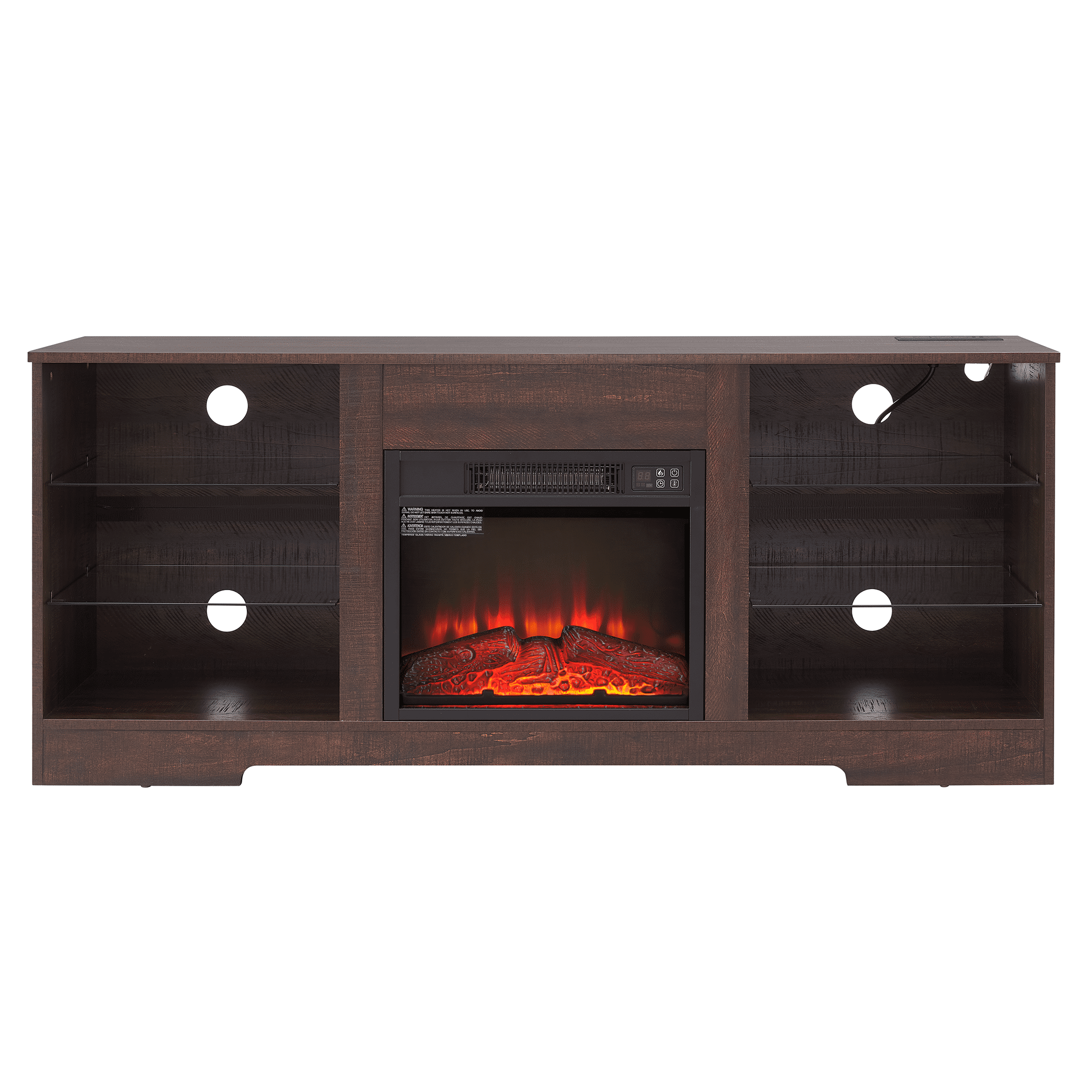 SESSLIFE Fireplace TV Stand for 65 Inch TV, Farmhouse TV Stand with Storage Shelves, Entertainment Center with 3D Flame Electric Fireplace Heater, Espresso