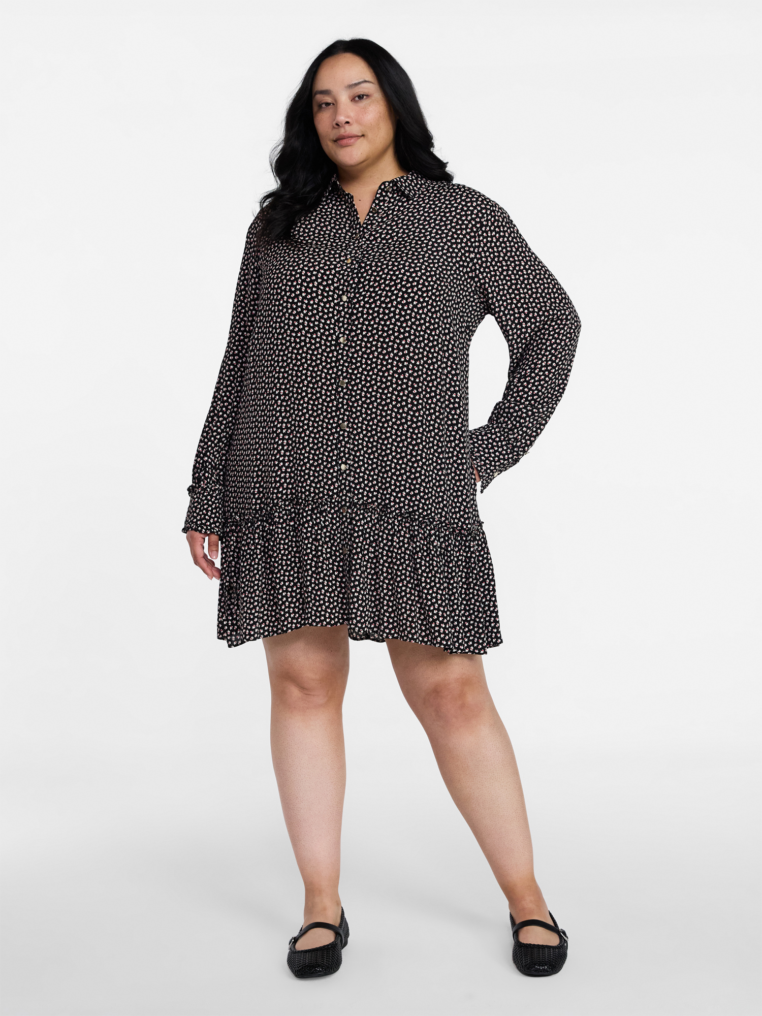 Time and Tru Women's Ruffle Mini Shirtdress, Sizes XS-XXXL
