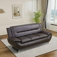 thumbnail image 4 of 2 Piece Living Room Furniture Set, Leather Sofa Set for Living Room, Modern Couch Set with 3-Seater Sofa, Loveseat(Brown), 4 of 5