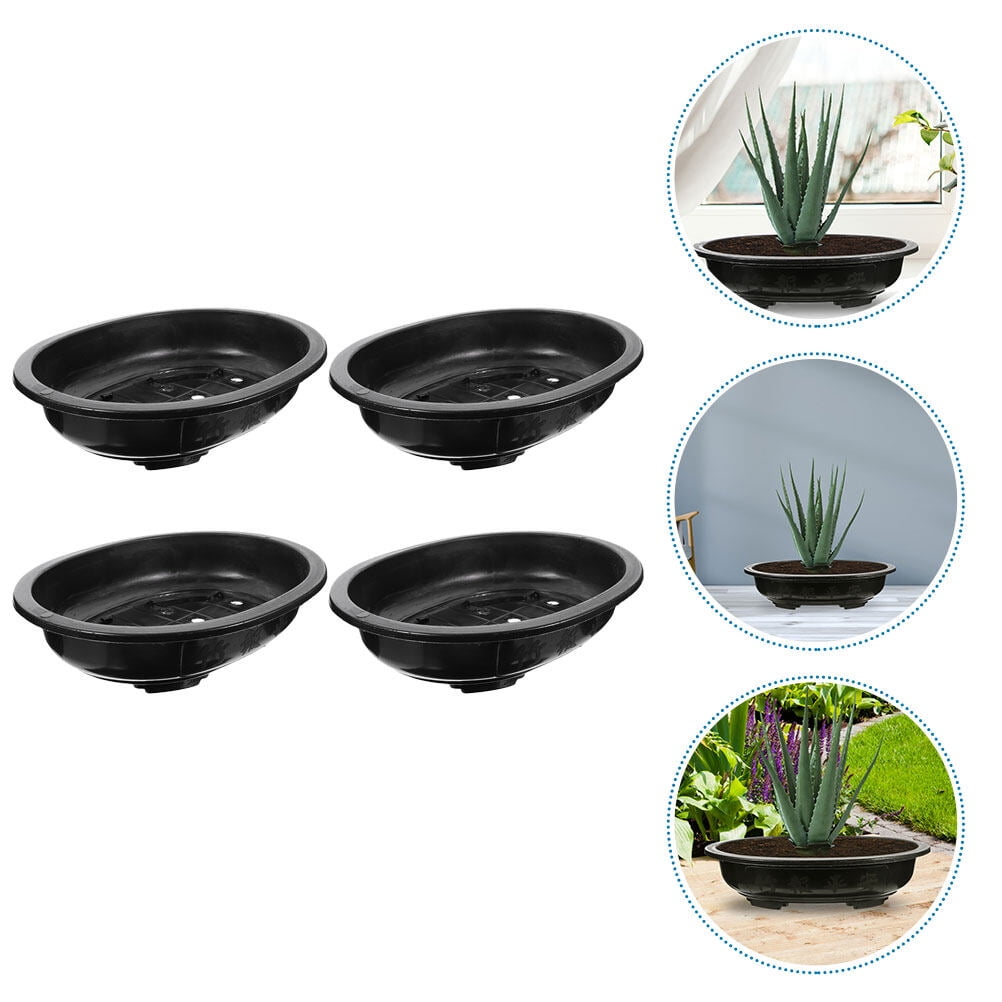 PartyKindom 4Pcs Decorative Black Plastic Flower Pots Oval Planter for Gardening and Home Plant Storage