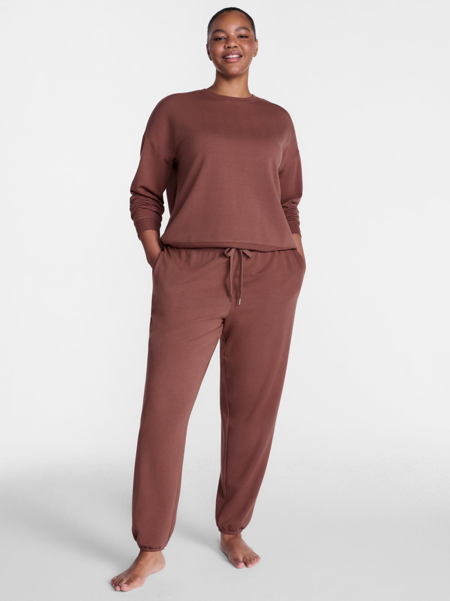 Joyspun Women's Fleece Lounge Sleep Top and Joggers, 2-Piece Pajama Set, Sizes XS-3X