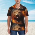 thumbnail image 2 of Pofeuu Cool Fire Lion Print Hawaiian Shirt for Men Sleeves Casual Button Down Summer Beach Dress Shirts T-Shirts,Medium, 2 of 7