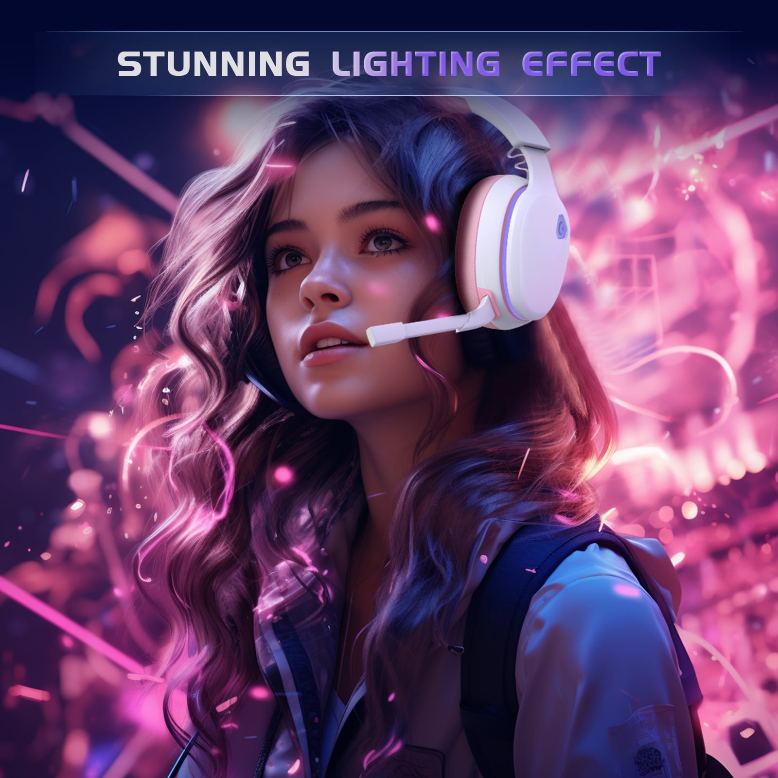 Artsic Wireless Gaming Headset for PS5, PC, Switch, Mac with Bluetooth 5.2, 2.4GHz USB Gaming Headphones with Detachable Noise Canceling Mic,Stereo Sound,3.5mm Wired Mode for Xbox Series,Pink