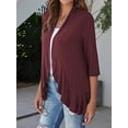 thumbnail image 3 of Luxtrada Women Open Front Cardigan Solid 3/4 Sleeve Loose Collar Draped Ruffles Cardigan (Red,M), 3 of 4